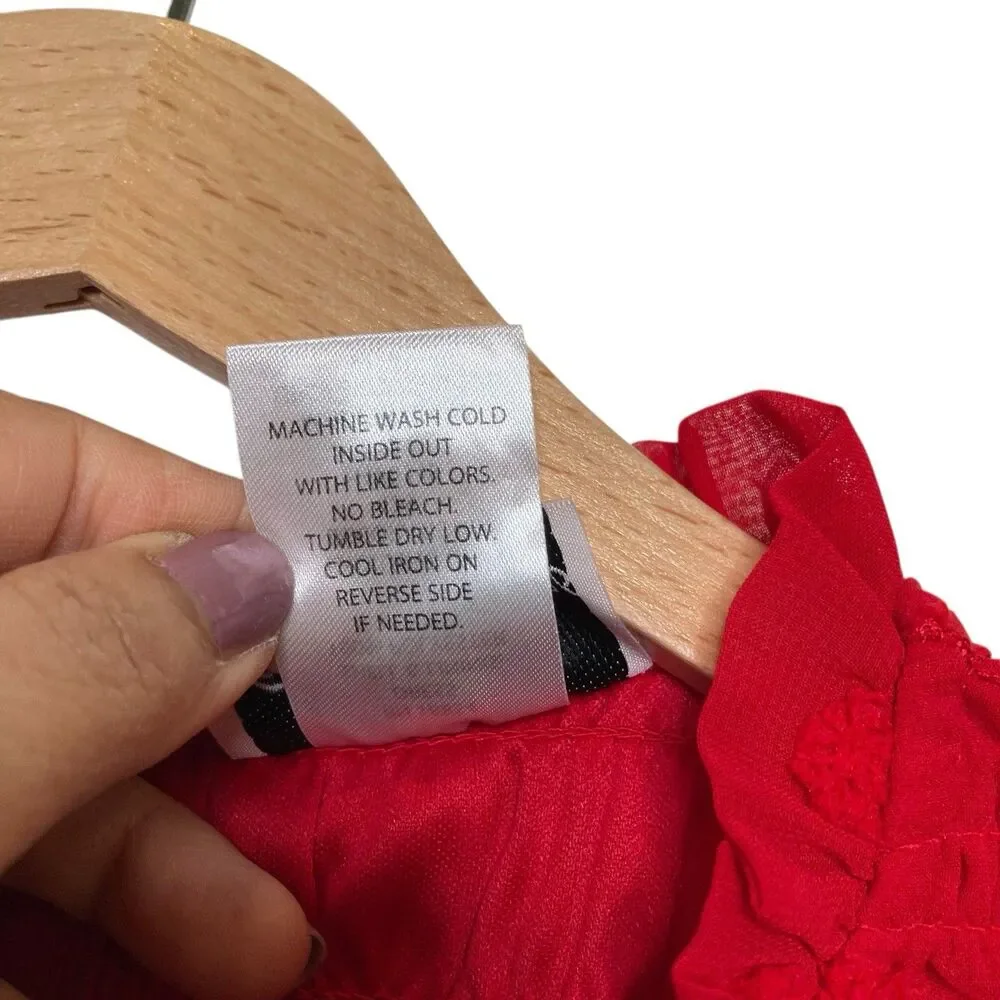 Rare Editions Red Girls' 12 Clip Dot Chiffon Smocked Dress Ruffled Neckline NWT